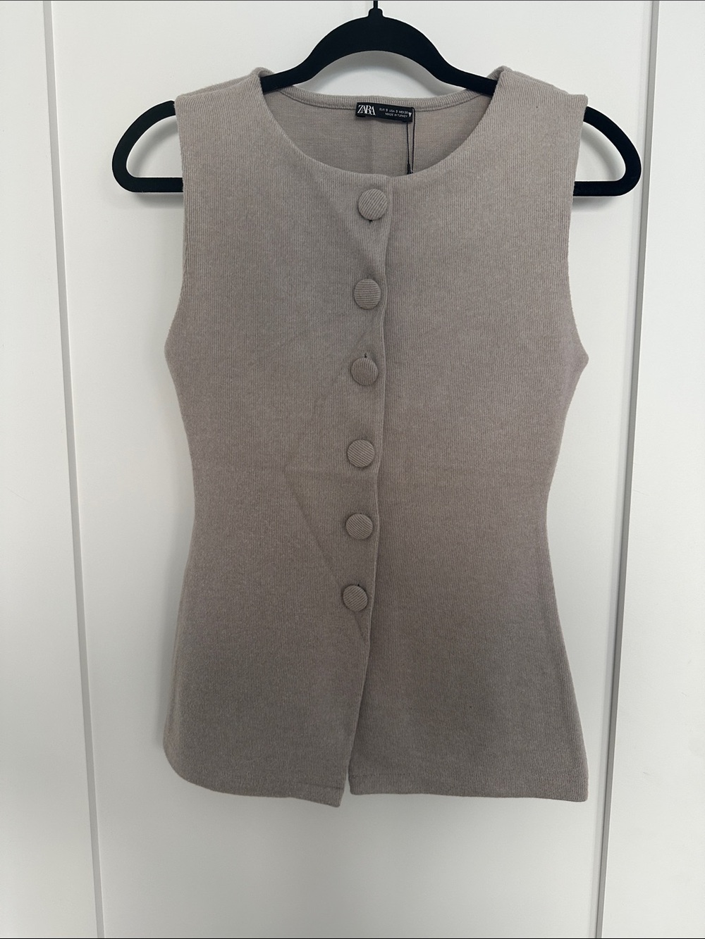 Zara Taupe Beige covered button knit vest